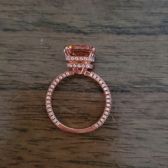 Soild Sterling silver rose gold plated engagement ring and wedding band set - Picture 11 of 16